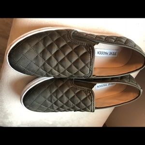 Army green Steve Madden slip ons
